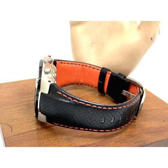 Seiko Sportura Men's Watch 7L22-0AD0 Kinetic Chronograph Black Orange Leather - Picture 10 of 15